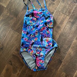 Speedo One Piece Ladies Swimsuit Blue and Pink Splash